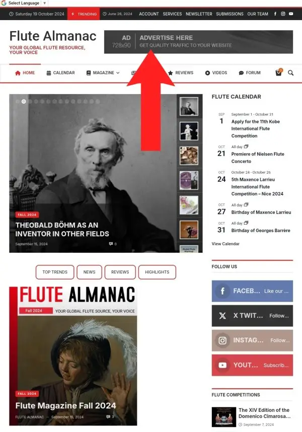 Advertise on Flute Almanac: Top Banner Placement - Image 2